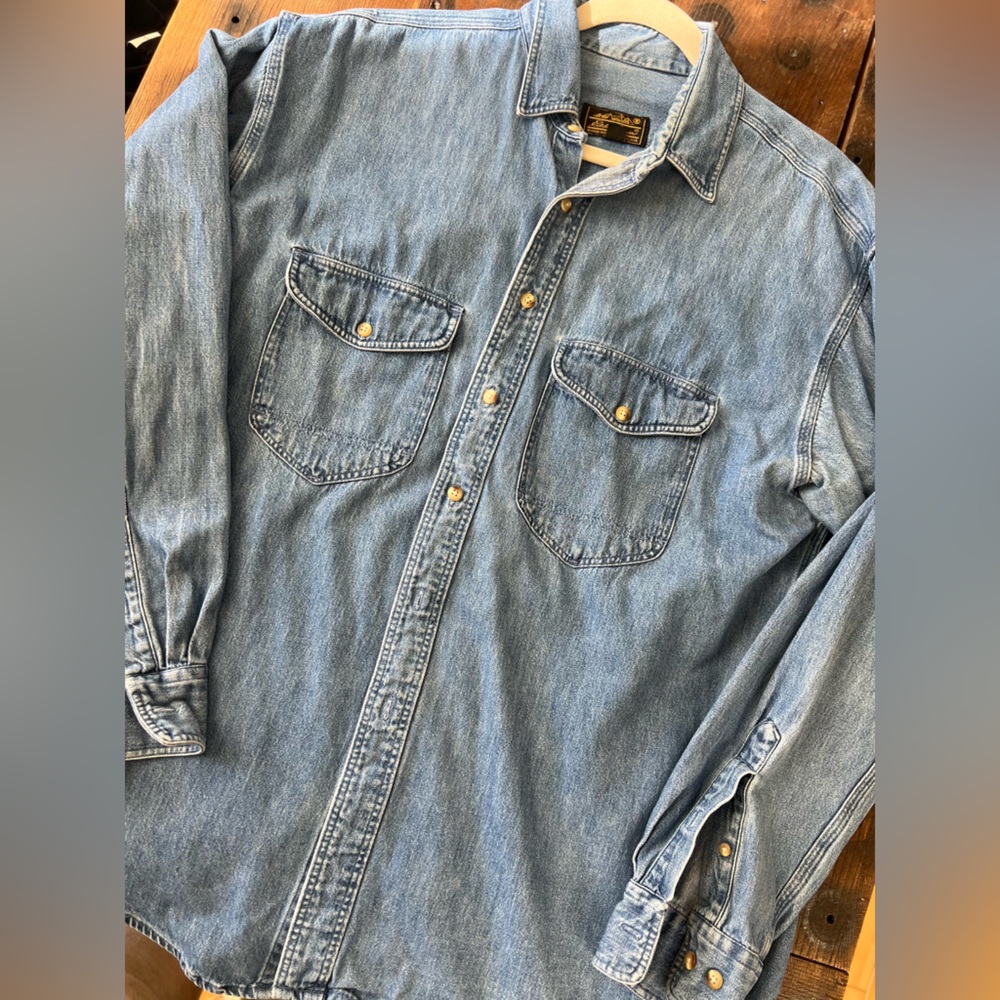 Vintage Eddie Bauer Light Wash Denim Button-Up Shirt